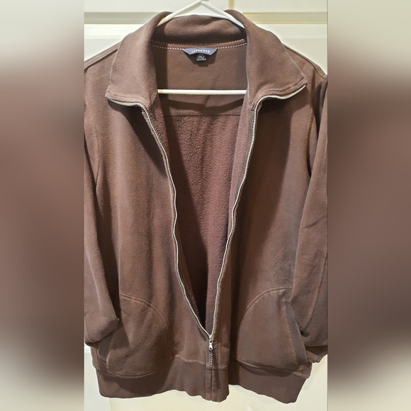 Lands End Sweatshirt Woman Large Brown Zip Up Outdoor Preppy Comfort Casual - Picture 3 of 10